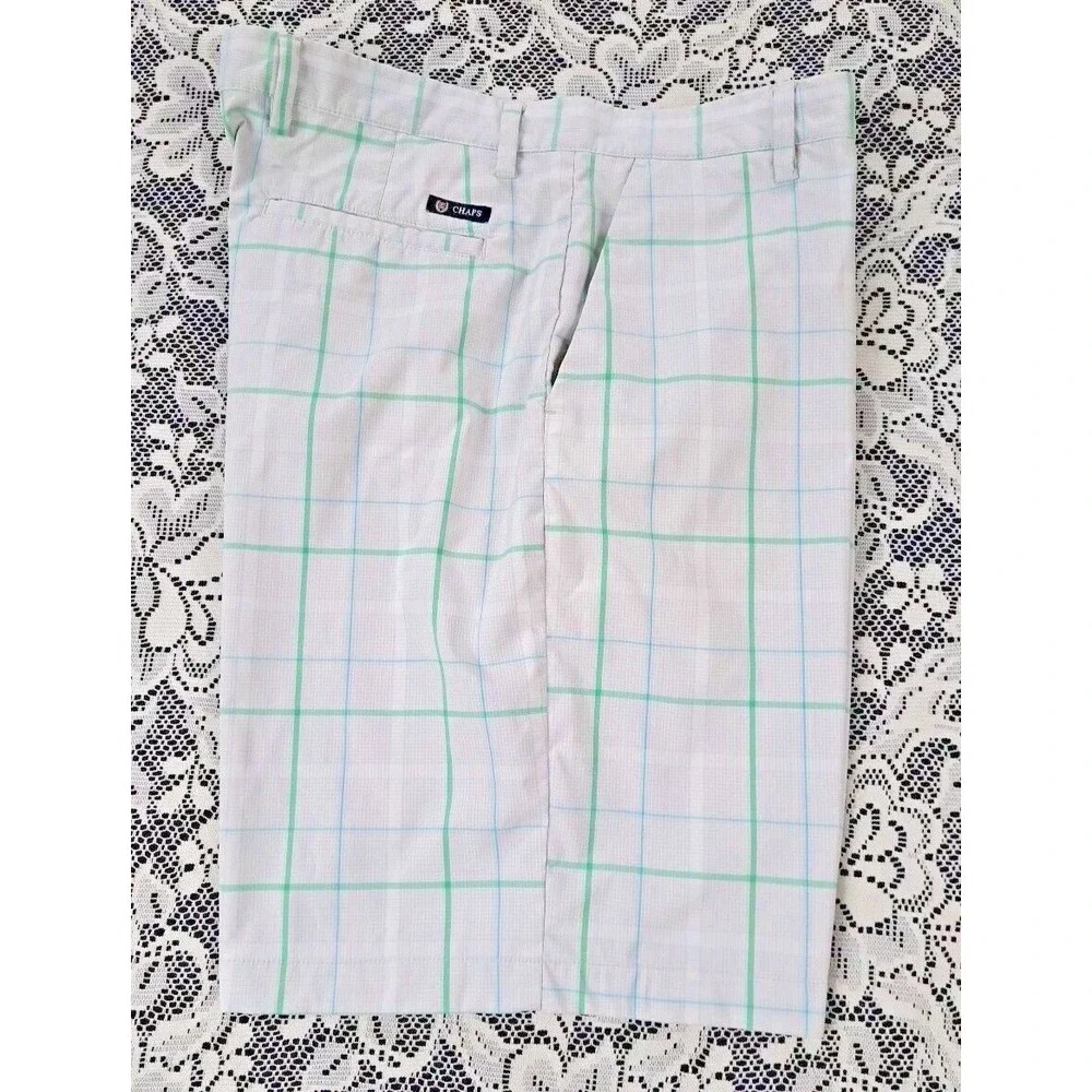 Chaps Golf Shorts Men's‎ 36 Green/Blue/Beige Plaid Casual PolyBlend Pre-owned